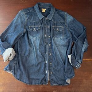 RuffHewn Western Denim Snap Shirt XL 100% Cotton Chambray Blue